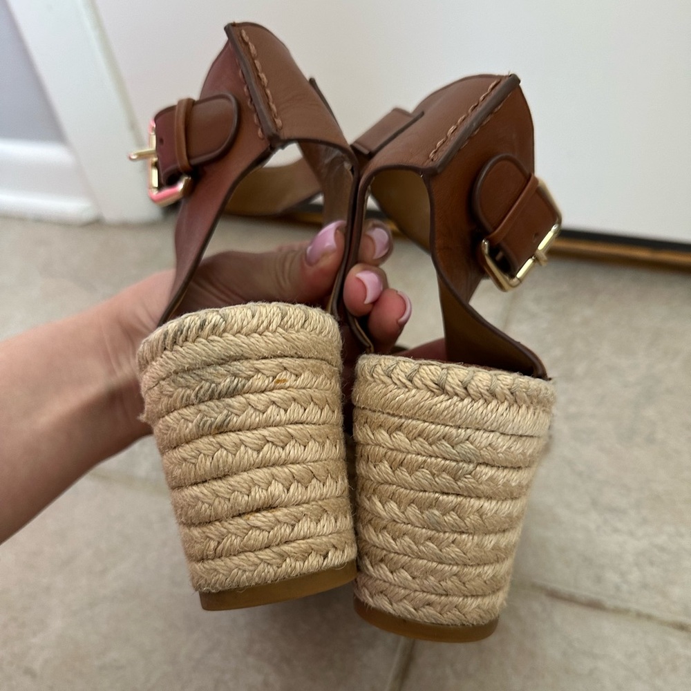New Coach Primrose Espadrille Sandals Size 10 brown real leather wedges shoes - Picture 5 of 9